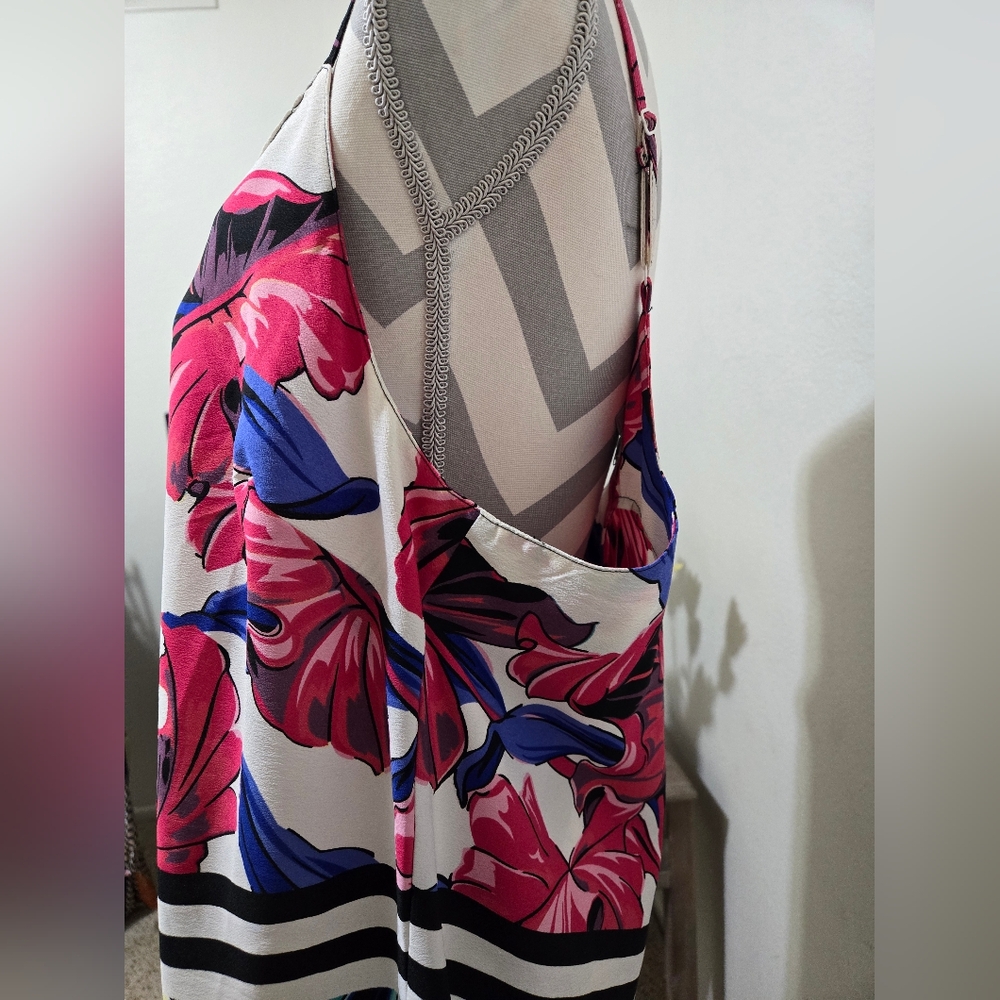 ASOS Slip Dress Tropical Floral Print With Chevron Multicolor Size 14 - Picture 3 of 8